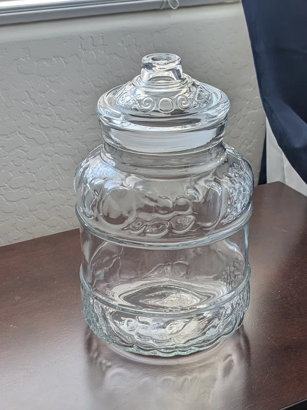Vintage 1980s KIG Indonesia Clear Glass Storage Jar with Lid 11.5 Inches Fruit